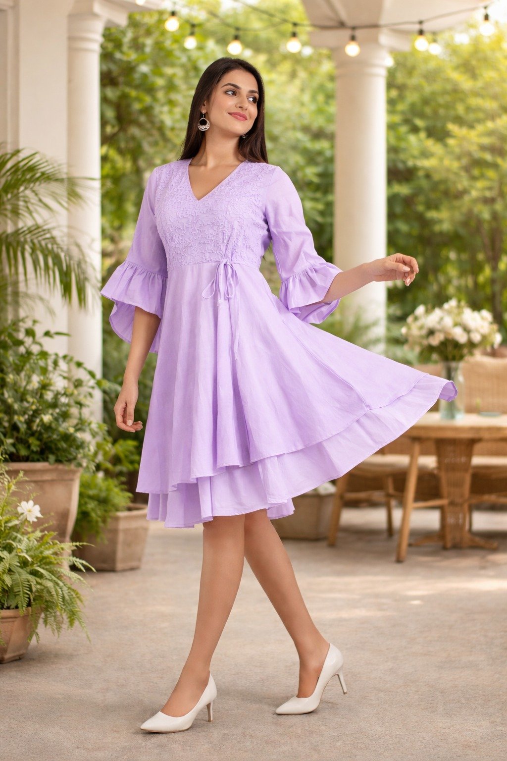 Elegant Lilac V-Neck Party Dress