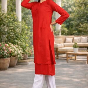 Red Straight Kurta Set