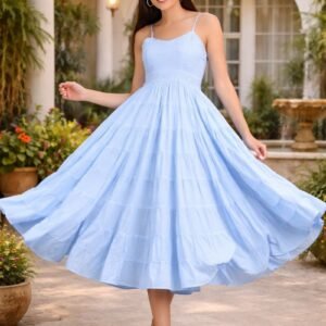 Sky Blue Layered Flared Midi Dress