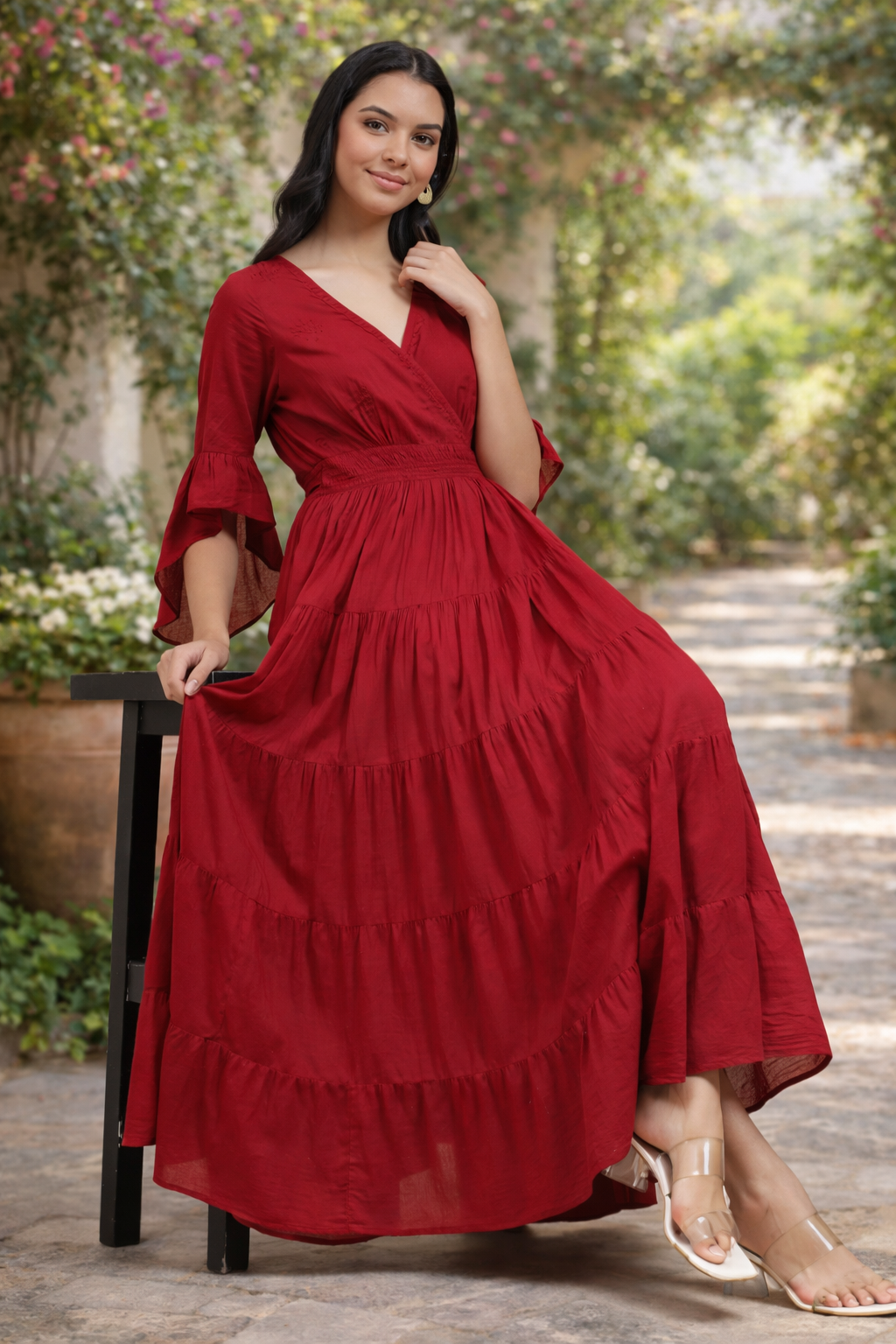 Saanjh Crimson Grace Tiered Dress
